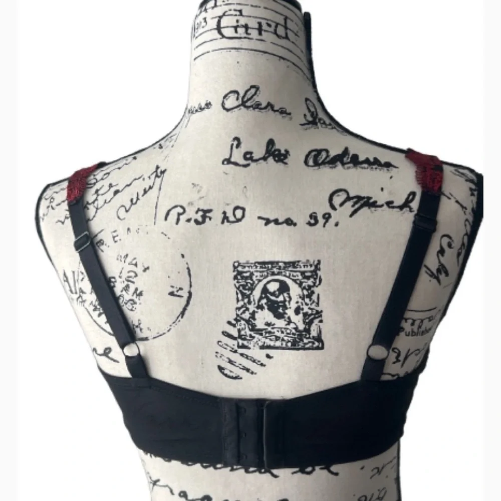 Lunaire 36 DD Lace Embroidered Bra Luxurious Red Burgundy and Black‎ Underwire